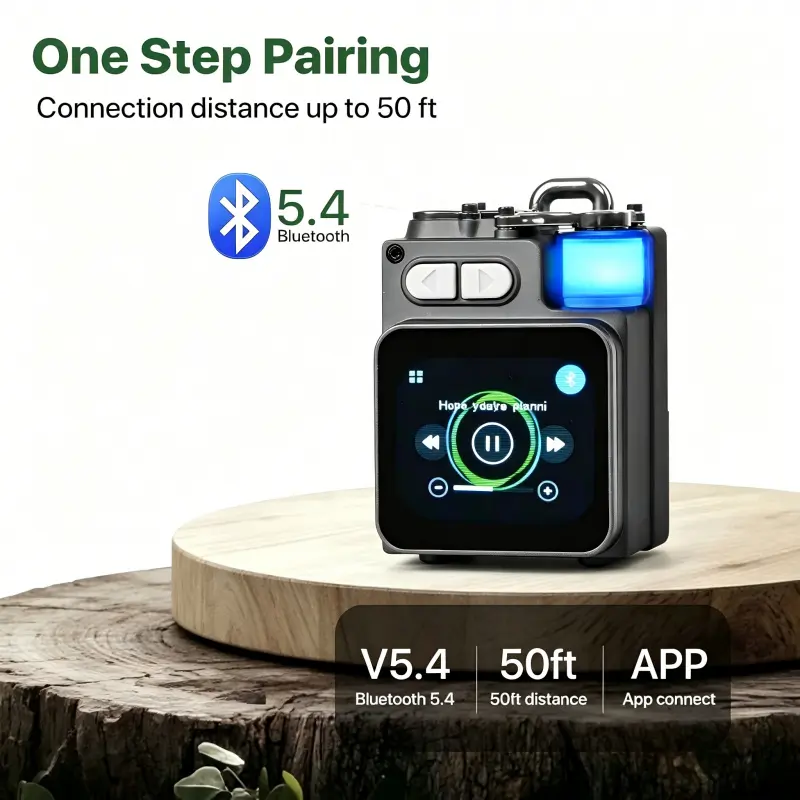 Mini Bluetooth Speaker, Smart Wireless Portable Stereo Speaker with Touchscreen, Loud HD Sound, LED Lights, BT5.4, All In One Small Audio for Home/Outdoor/Travel/Shower/Party/Beach/Camping/Hiking/Cycling