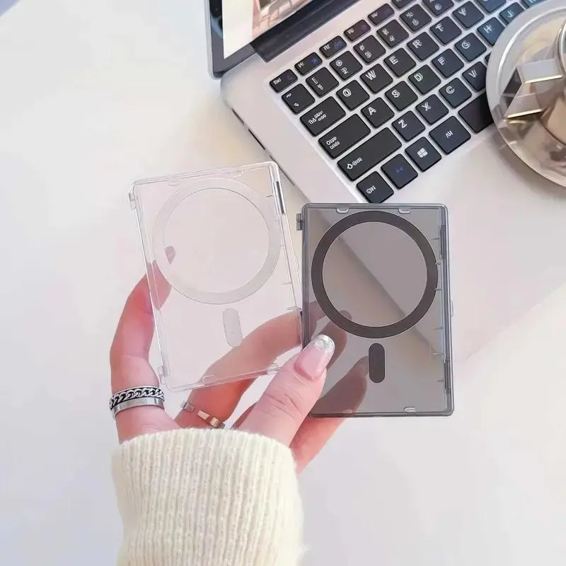 Magnetic Transparent Cellphone Card Holder with Removable Lid, Minimalist Design, MagSafe-Compatible Mobile/Smartphone Accessory for Students