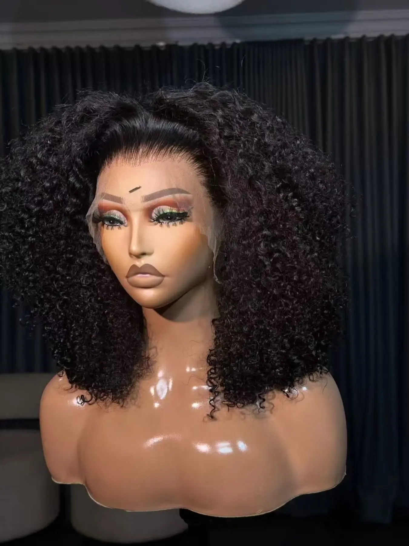 Daily wig 180 density T-shaped small roll 26 inches long 13x4x1 black ultra small roll baby hair pre combed free to separate soft black curly hair wig fashionable female wig daily wig heat-resistant female curly hair without glue