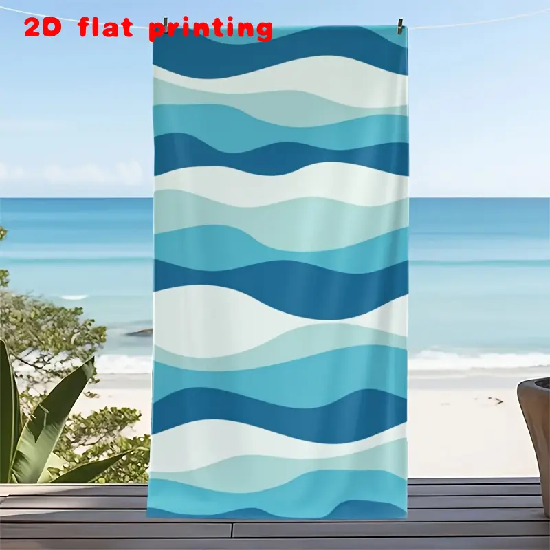 Sand-Free Microfiber Beach Towel, Quick Dry Towels for Travel, Quick-Dry Super Absorbent Oversized Pool Towel for Travel, Ocean Wave Beach Towel - Blue Gradient Wave Design, Summer Essential for Beach Vacations Themed Beach Towel