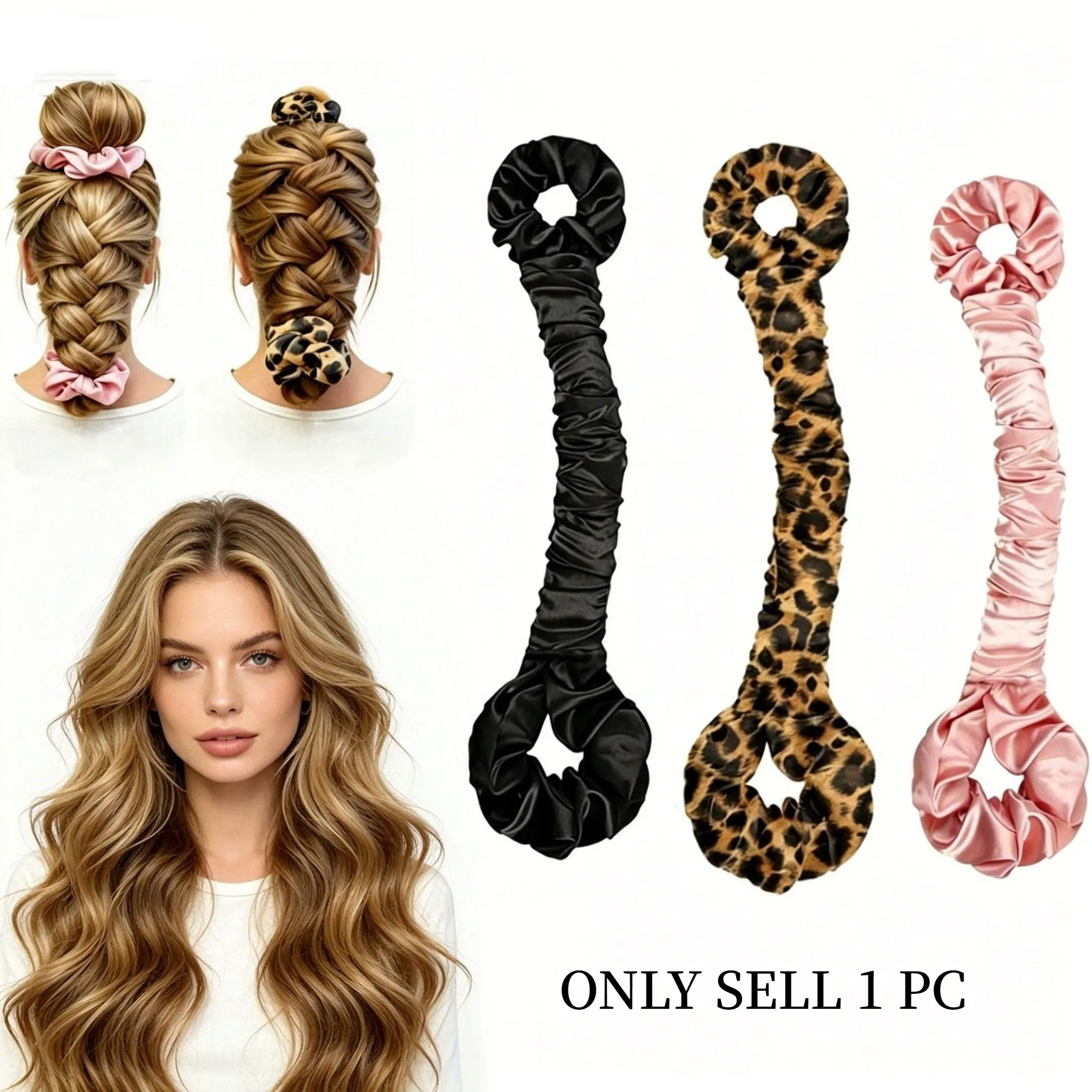 Leopard Print Satin Heatless Curling Rod Set, No-Heat Hair Curler with Matching Scrunchies, Overnight Bouncy Wave Hair Roller for All Hair Types, Heatless Hair Curlers