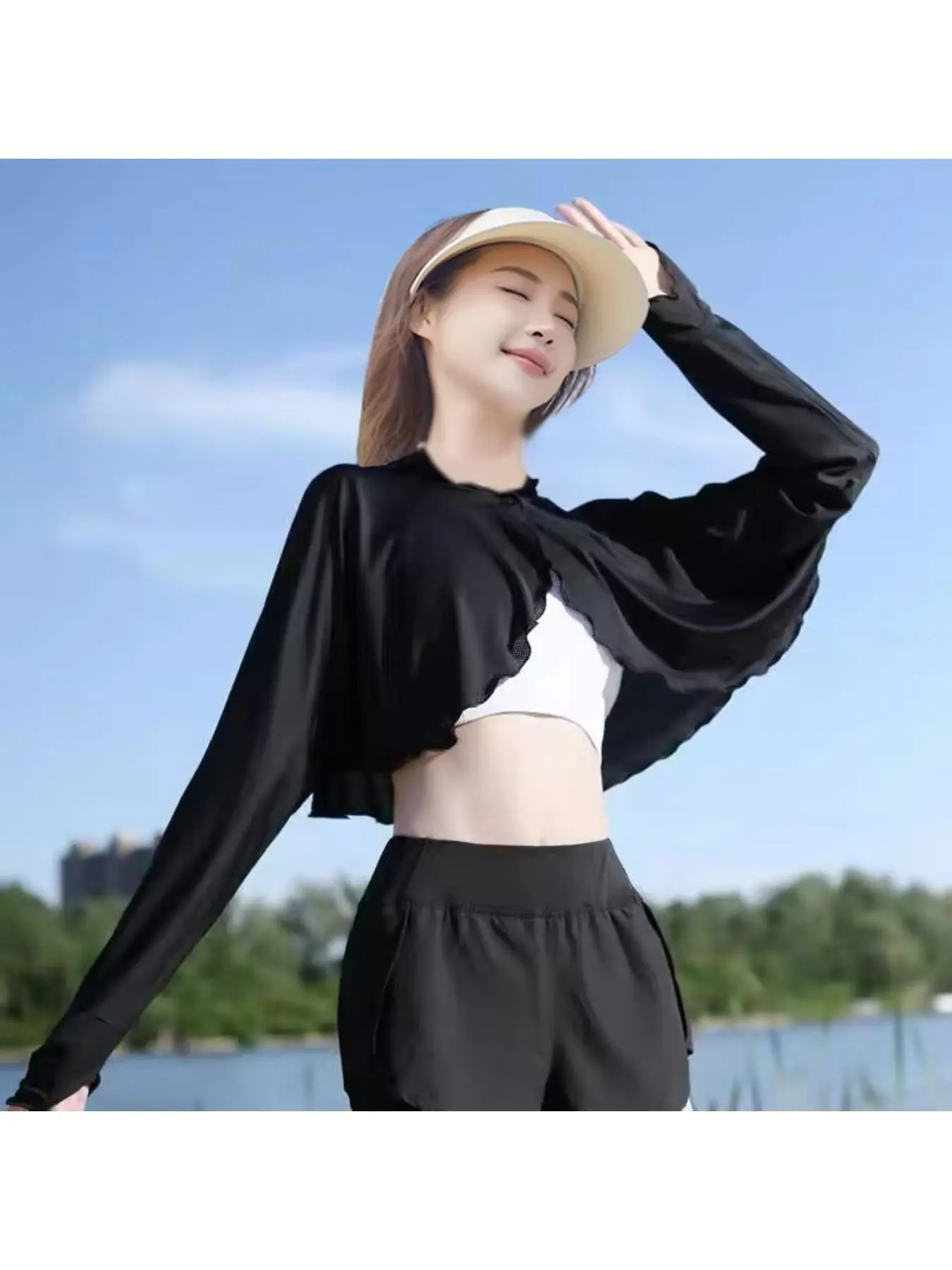Women Solid Color Long Sleeve Sun Cape Breathable Lightweight Shawl Casual Thin Outerwear For Summer Outdoor