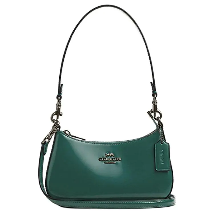 COACH Teri Small Crossbody Shoulder Bag for Women in Vintage Green Leather with Logo Zip Closure