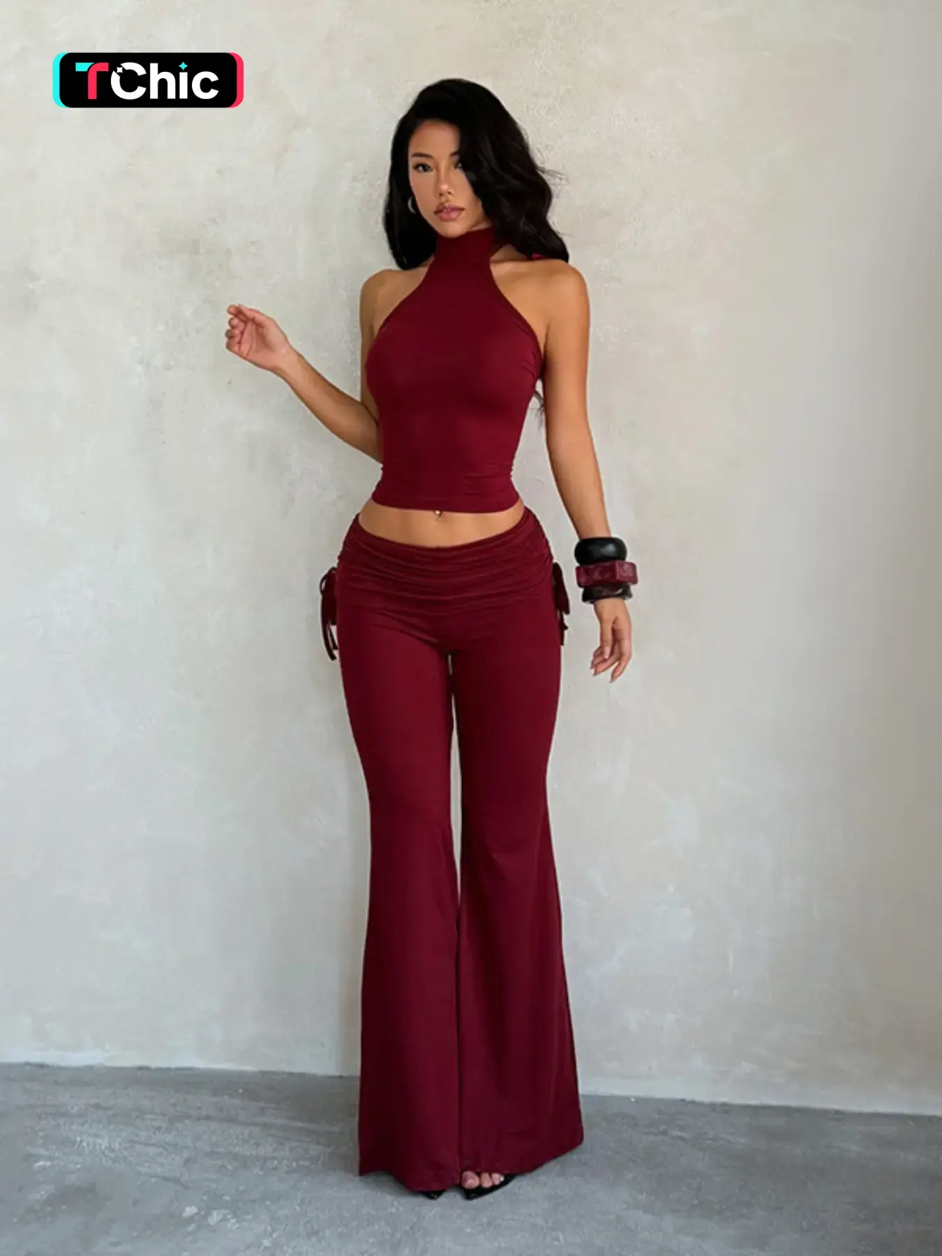 Strapless Backless Top and High-Waisted Pants Set, Sleeveless Set, Sexy Slim-Fitting Suit, Plain Pattern, Outer Vest, Clothing Type: Suit