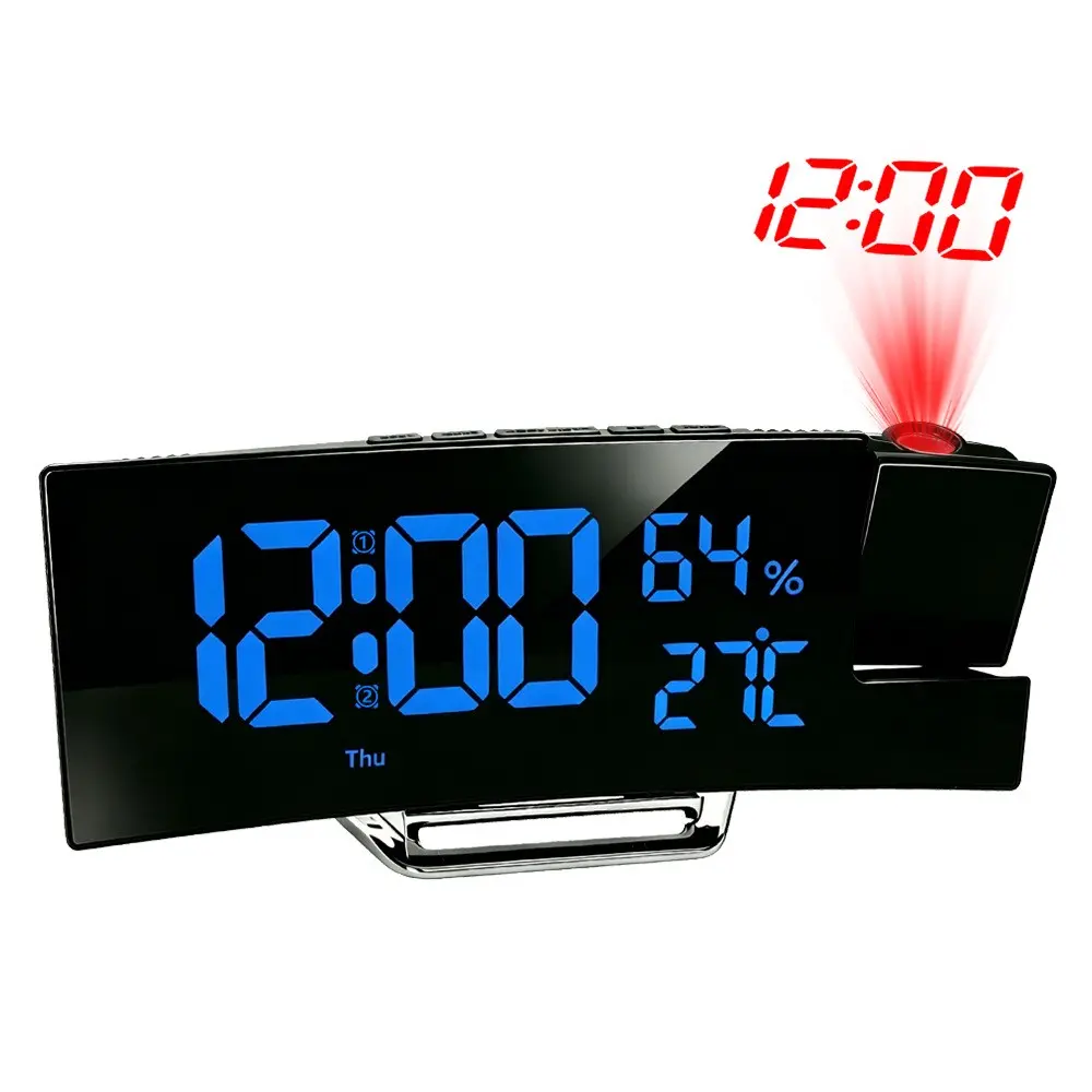 New Curved Projection Alarm Clock, Type-C Battery Dual Use, Displays Date Humidity Time, Voice Control Wake-Up Feature