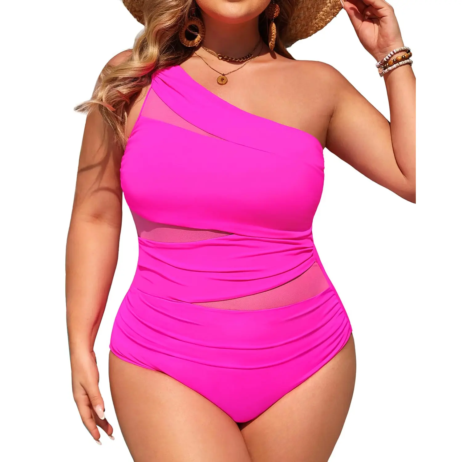 Aqua Eve Plus Size One Piece Swimsuit for Women Tummy Control Bathing Suits One Shoulder Swimwear