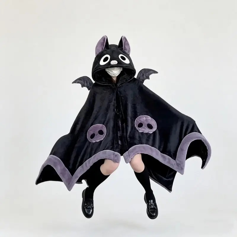 1pc Unisex Wearable Blanket Bat  Hooded Cape, Oversized Bat Sleeve Plush Thick Material Cloak, One Size Fits All, Perfect Holiday Gift🎁