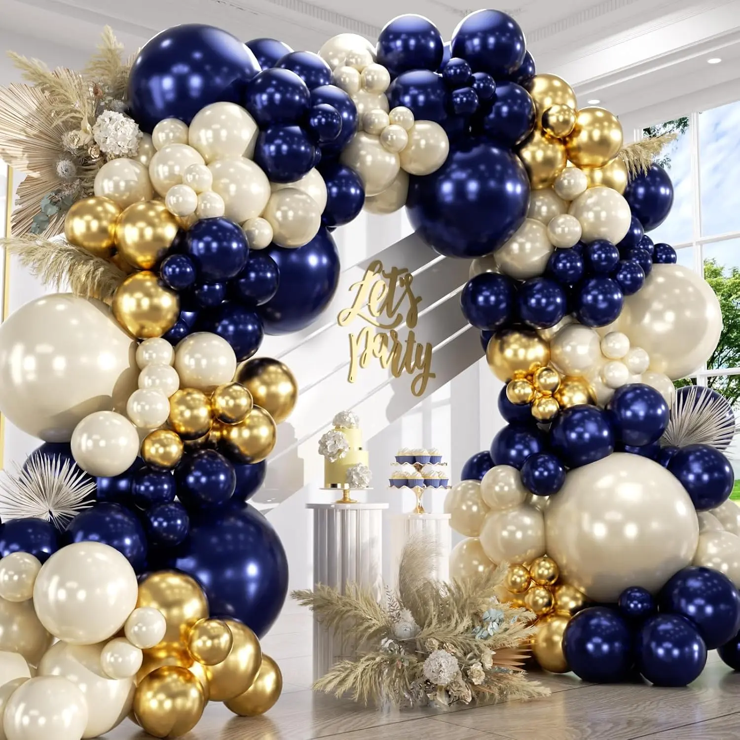 Navy Blue  Balloon Arch Kit 155 count, Double Stuffed  White Royal Blue Chrome  Garland Kit for Birthday 2026 Graduation Prom  Year  Shower Engagements Wedding Party Decor