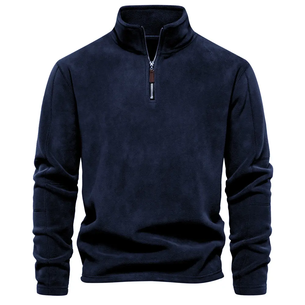 Men's Simple Solid Half-Zip Funnel Neck Polar Fleece Sweatshirt, Regular Fit Casual Longsleeve Pullover Tops for Fall & Winter, Daily Wear Menswear