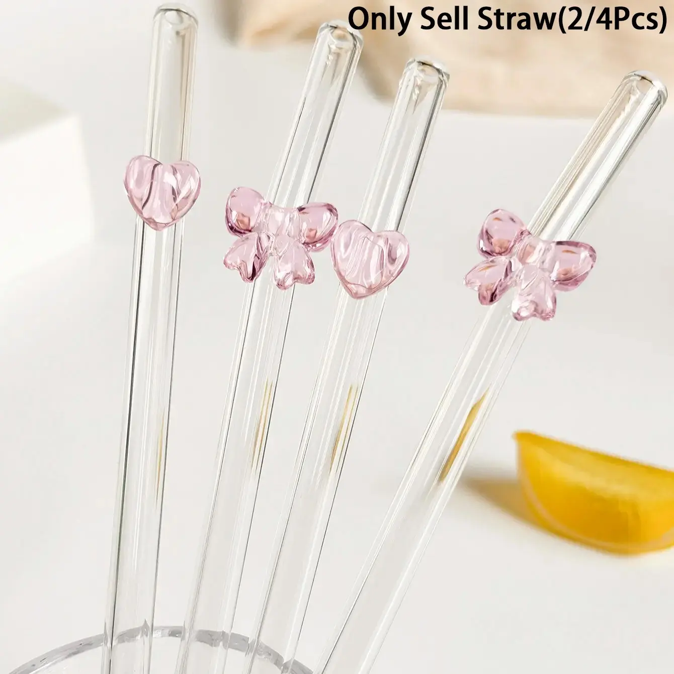 Cartoon Bow/tie Glass Drinking Straws, Reusable Bent Thick Glass Straw Set, Kitchen Accessories, Cold Drinks, Home, Party, Wedding Supplies
