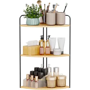 Bathroom Counter Organizer Countertop Organizer Vanity Organizers Bathroom Storage Bathroom Sink Caddy Counter Shelf Corner Counter Corner Shelves(Black-Burlywood)