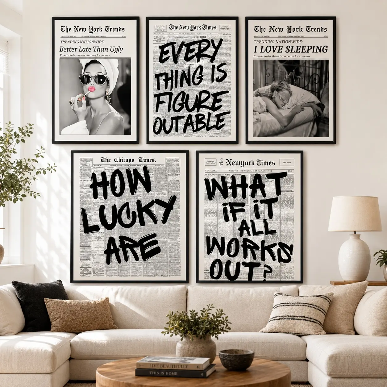 Vintage Newspaper Quote Canvas Printing Wall Art Prints Wall Decor Posters Black White Typography Gallery Set Cool Stuff for Room Bedroom Styling Living Room Office Apartment Aesthetic Motivational Home Decoration Gift Fall Decor 2026