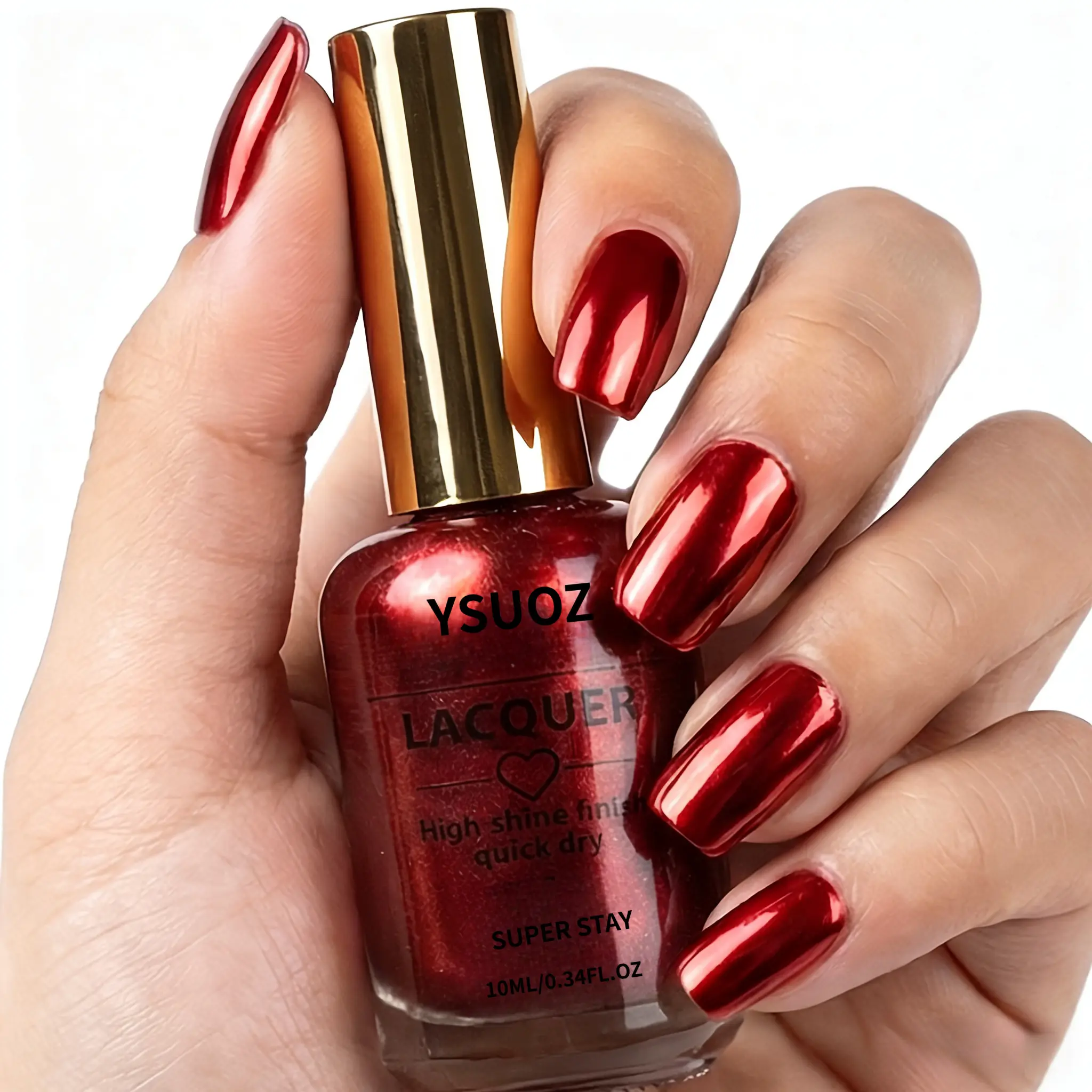 Mirror Chrome Nail Polish in Metallic Red, Quick-Drying Liquid for Glossy Nails and Easy 1 Stroke Application, Chrome Nails