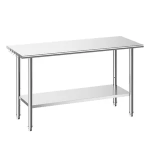 VEVOR Stainless Steel Work Table, 24x48 Inch Food Prep Table, Commercial Kitchen Workstation with Adjustable Undershelf, Metal Heavy Duty Utility Worktable, for Restaurant Home Hotel Garage Outdoor