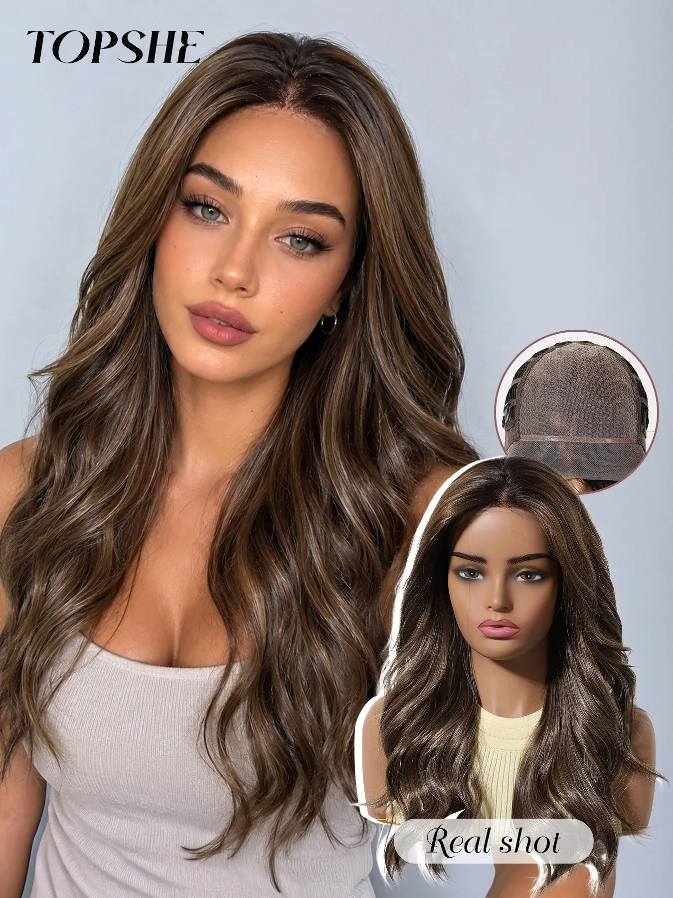 Topshe Mono Wig 6.5*5.5 High-Definition Lace Front, Gradient Wavy Long Hair, High Crown Lazy Curl, Perfect for Round Faces