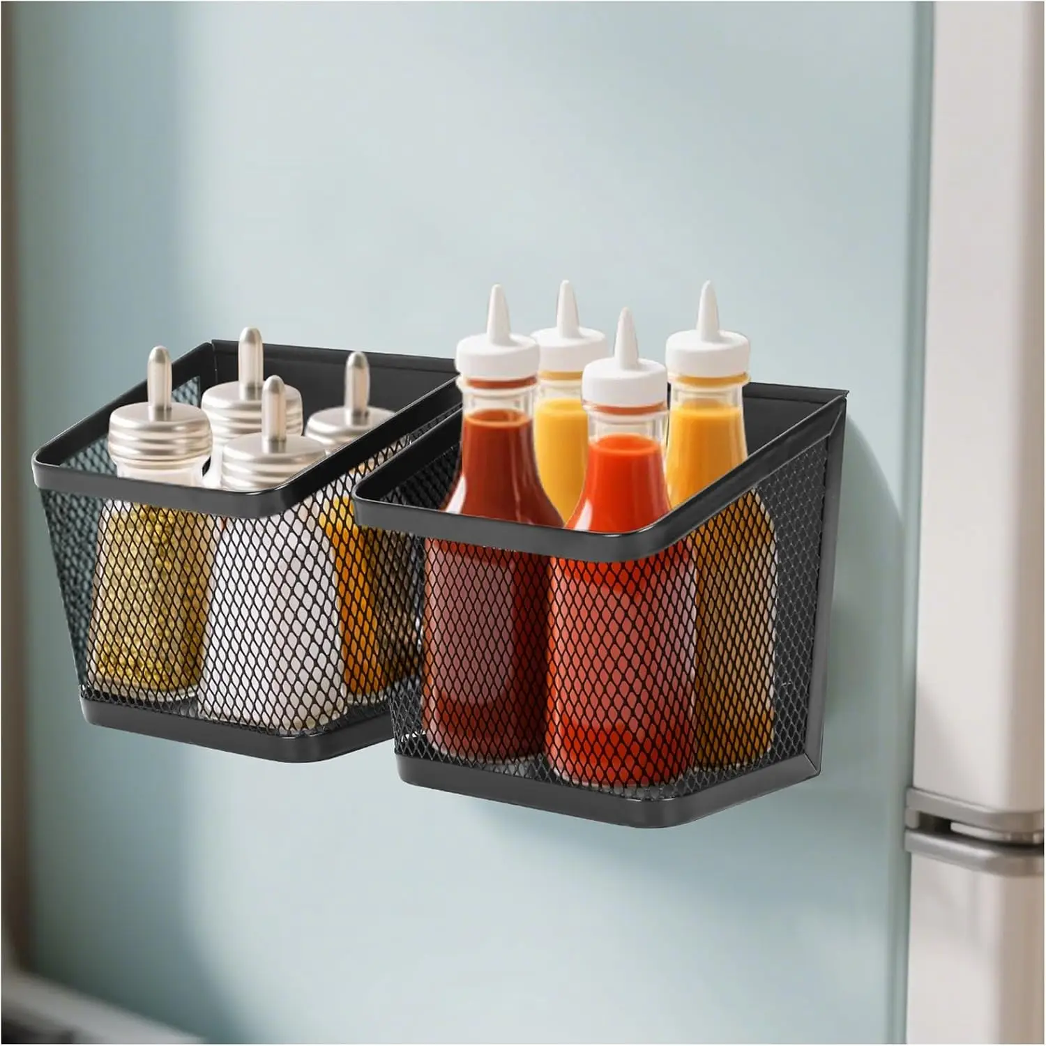 2-Pack Smooth Metal Durable Refrigerator & Cabinet Organizer Basket Shelf for Kitchen Fridge, Oven Storage (Black)