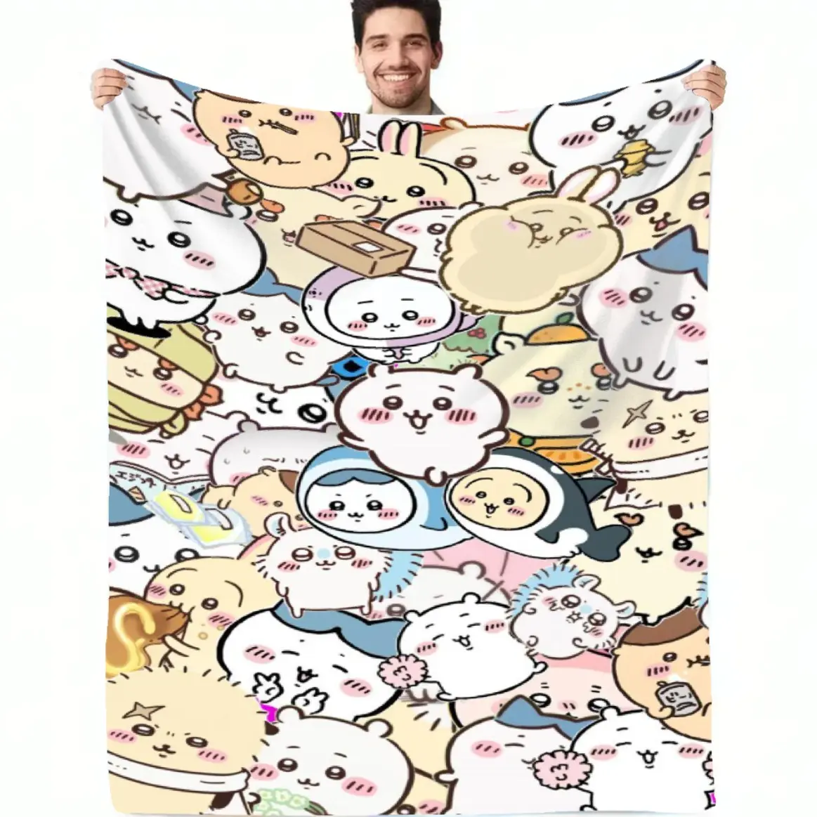 Chikawa Cartoon Blanket For Adults And Kids, Soft Skin-Friendly Flannel Throw Blanket With Rainbow Balloon Print, Cute Kawaii Fleece Blanket Cozy Warm Lightweight Blanket For Sofa Bed Couch Bedroom Home Decor, Nap Air Conditioning Blanket Gift