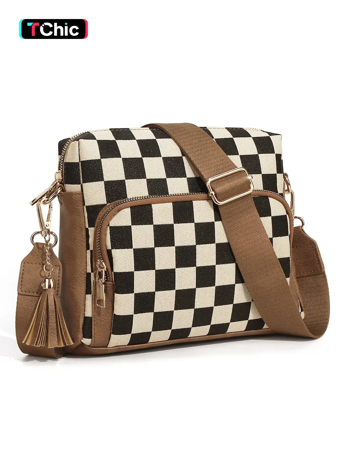Trendy Checkered Crossbody Purses for Women, Chic Vegan PU Medium Shoulder Bag with Adjustable Strap, Purse with Built-in Wallet for Travel, Commute & Shopping, Fashionable Casual Bag