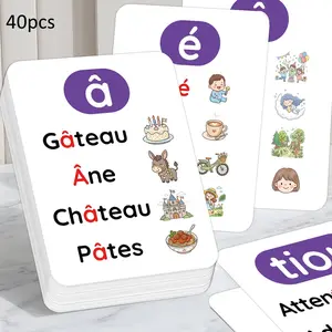 40pcs French Sounds Flashcards - French Phonics & Vocabulary Flash Cards, Alphabet & Letter Sound Cards with Cute Illustrations - Fun French Language Learning for Beginner