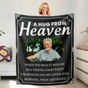    Custom Photo Throw Blanket, A Hug From Heaven Memorial Throw Blanket, Custom Deceased Loved One Photo Sympathy Grief Flannel Blanket Gift # blankets