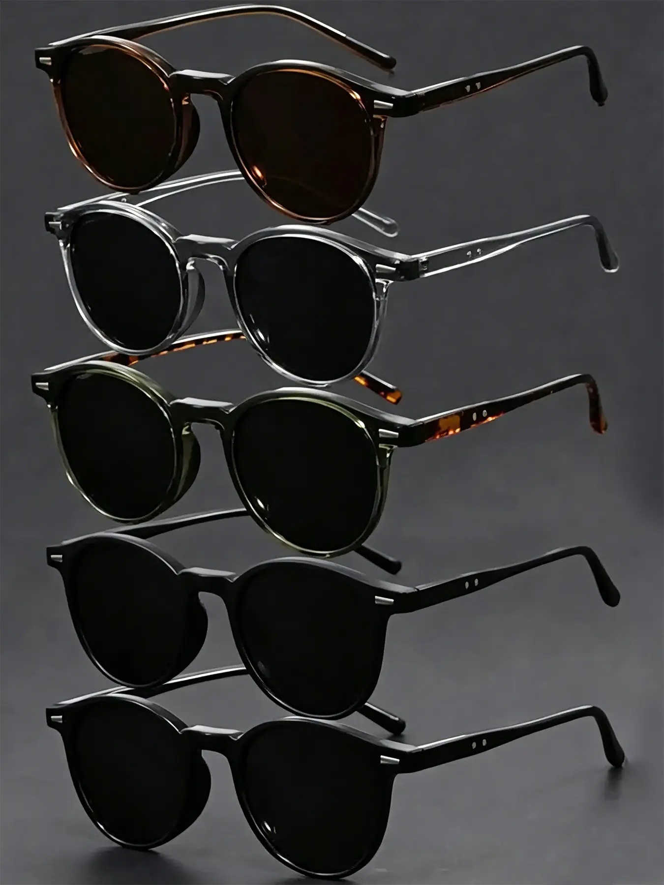 5 Pcs Unisex Round Casual Fashionable Sunglasses, Classic Colors, Retro Fashion, High-Quality, Outdoor Party, Vacation, Driving, Gift Option