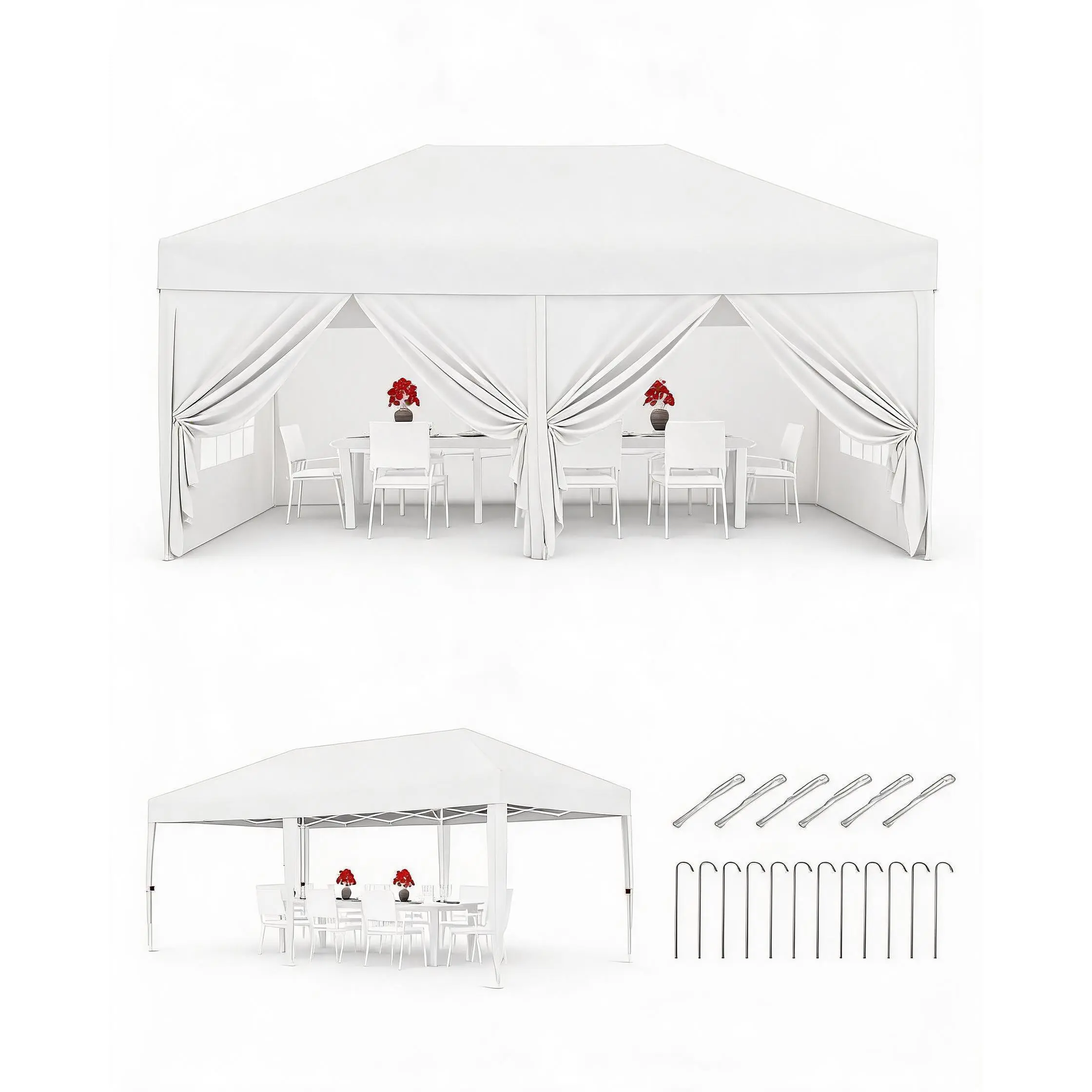 Heavy Duty Folding Shelter 3x6m – Waterproof & UV-Proof Canopy Tent, 6 Removable Sidewalls, Adjustable Height, Easy Setup, Roller Bag, Weight Bags, Stakes & Ropes – Outdoor Event Shelter for Garden, Parties, Camping