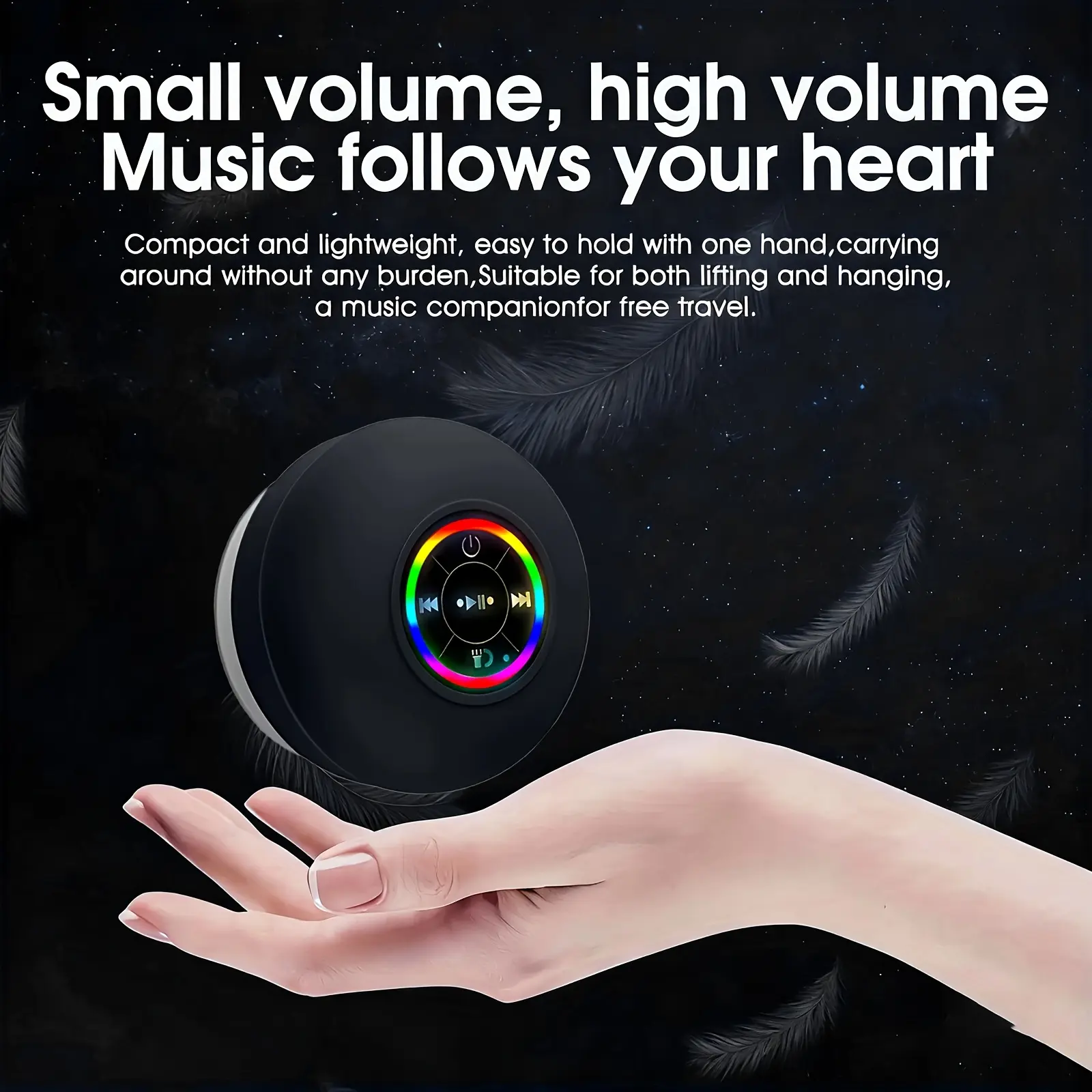 Waterproof Bluetooth Shower Speaker with USB Type-C Charging, Audio Playback, Built-in Microphone, Voice Assistant Control, Hands-Free Calls, RGB Lights, High-Capacity Rechargeable Polymer Battery, Long Playtime, Ideal for Bathroom, Outdoor Use, Led Light