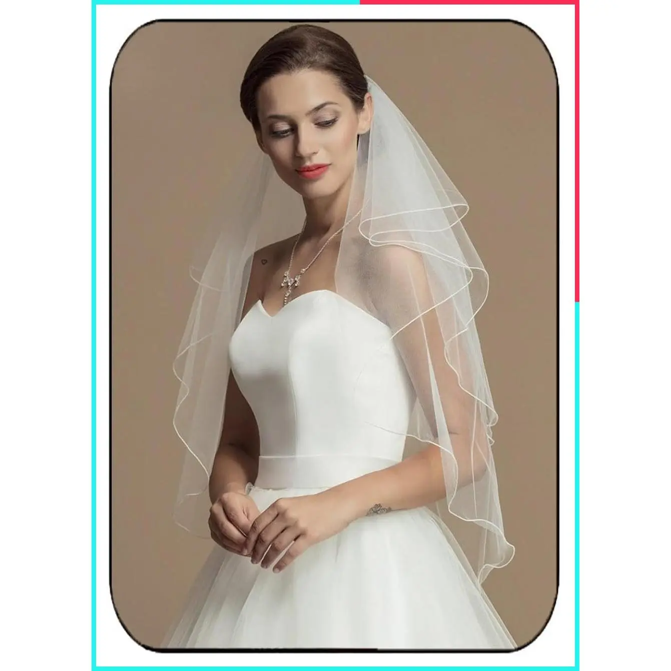 2 Tier Bridal Veil Wedding Veils with Comb for Brides, Ivory and White Short Fingertip Waist Length Double Layer Tulle Veil with Blusher and Pencil Edge for Women