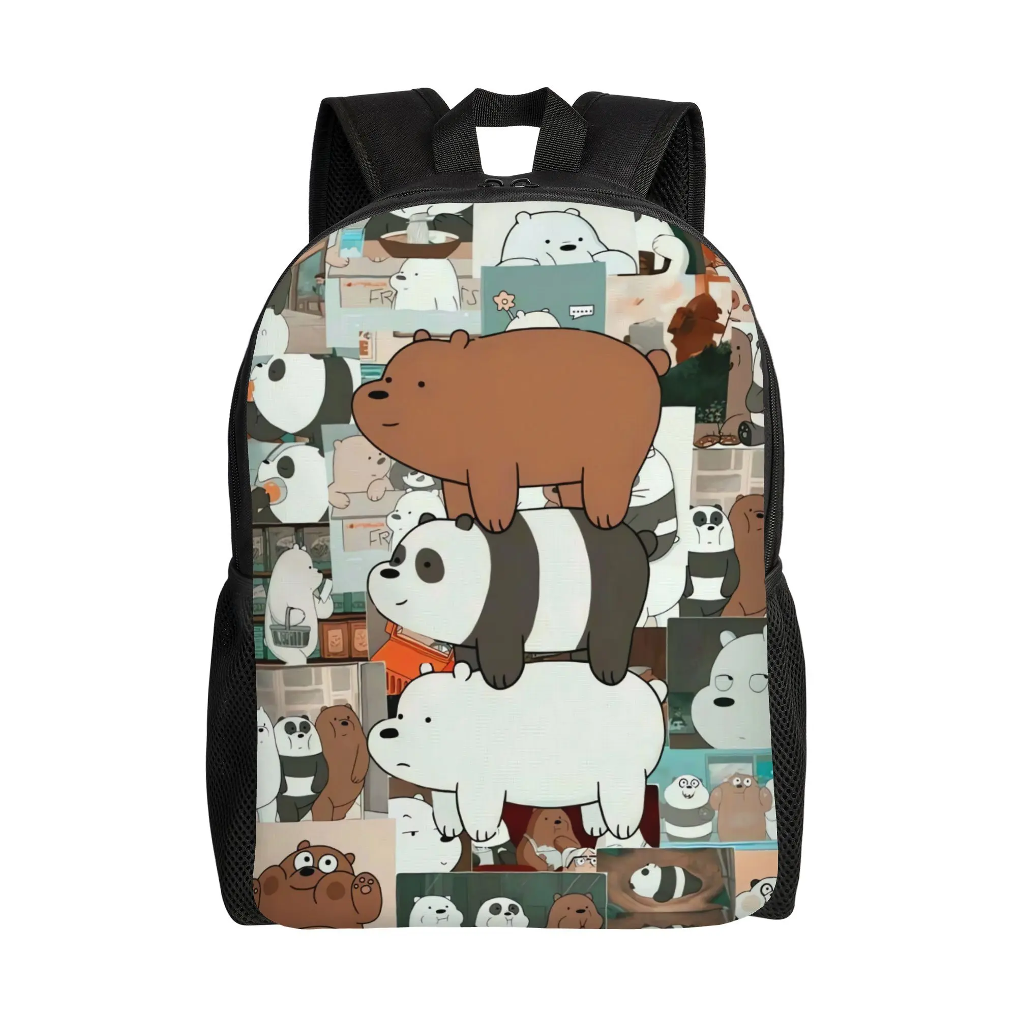 Bucked Up Backpack We Bare Bears Three Stacked Bears Scrapbook Collage Print 600D Oxford Laptop Backpack Lightweight Padded Straps Multi Pocket Cute Cartoon Fan School Travel Daypack For Kids & Teens