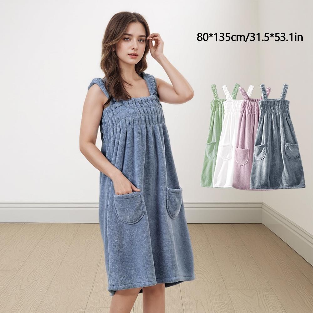 Wearable Bath Towel, Bath Sheet Towel & Hair Dryer Hat Set, Coral Fleece Shower Skirt, Absorbent Robe with Pockets, Must-Have Bathroom Accessories, Super Absorbent Towel