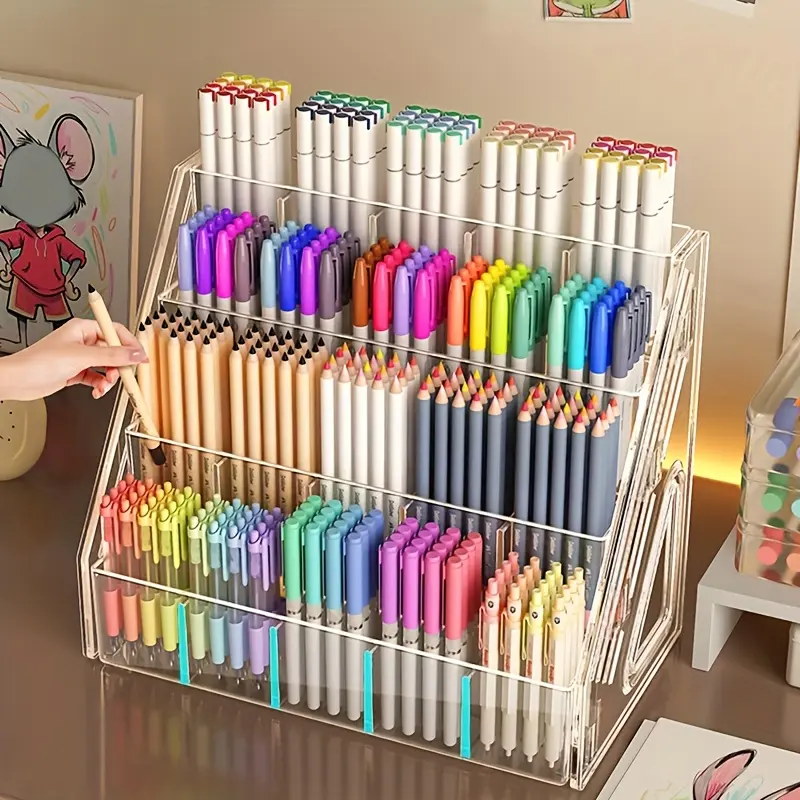 A 1pc Pen Holder for Desk Storage Rack, Large Capacity Acrylic Organizer, Divided Storage Box for Brushes, Suitable for Pens, Pencils, And Markers, Ideal for Home, Office, And School, Desk Organizers, Office Accessories, Designed for Durability