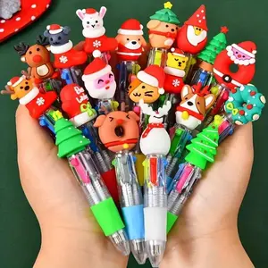 16pcs Mini Christmas Ballpoint Pens - Vibrant Assorted Designs, Soft Silicone Grip, Ergonomic for Office & Holiday Gifts