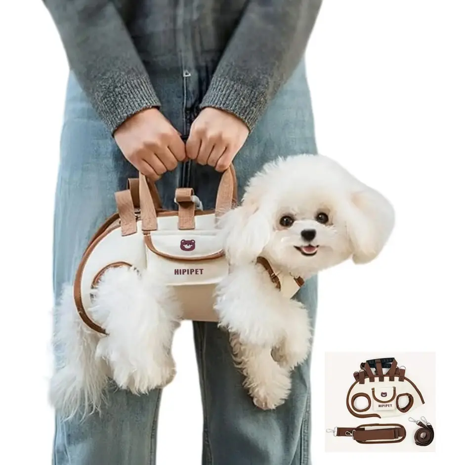 Portable Breathable Pet Carrier Purse, Puppy Tote for Dogs & Cats, Adjustable Full-Body Harness with Leash, Crossbody Strap, Car-Friendly, Puppy Carrier Sling