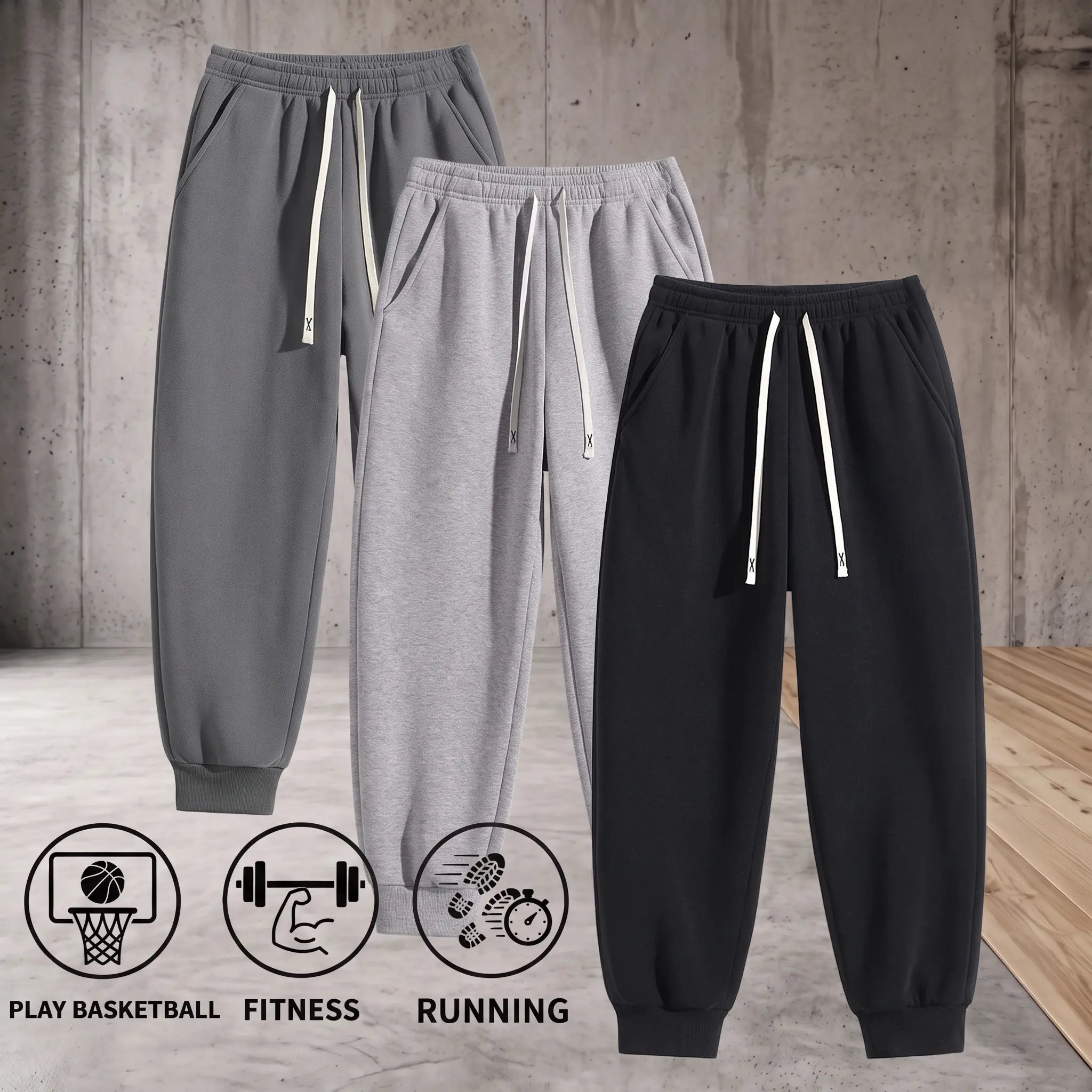 3-Pack Men's Tapered Sweatpants with Elastic Cuffs and Drawstring Waist, Built as Trending Clothes for Everyday Casual Comfort and Easy Styling.