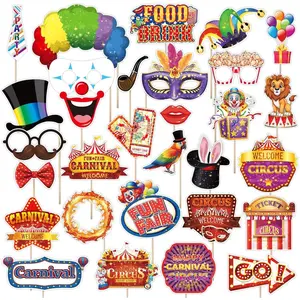 Carnival Photo Booth Props, 30PCS Carnival Decorations Circus Theme Party Decorations,Funny Circus Theme Celebration Selfie Props - Circus Birthday Backdrop