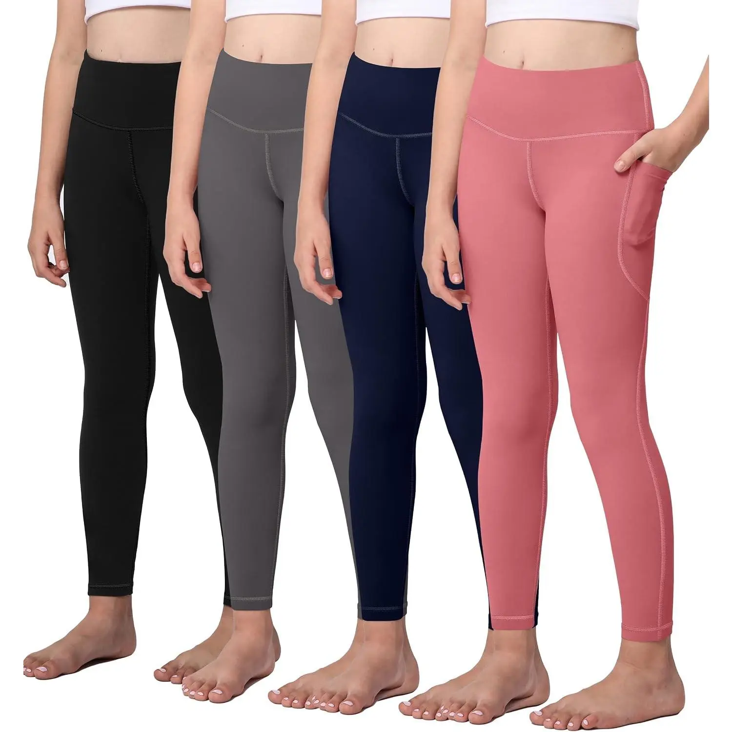 Girls' 2-Pack Activewear Yoga Leggings with 2 Pockets, Athletic Outfits for Kids' Workout Sessions