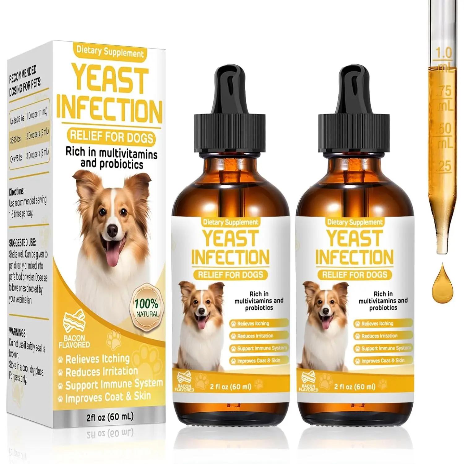 Yeast Infection Treatment for Dogs,Dog Ear Infection Treatment,Itchy Ear,Skin&Allergy Symptoms Relief-Reduces Inflammation&Relieves Irritation,Dog Supplement Drops with Multivitamins Probiotics