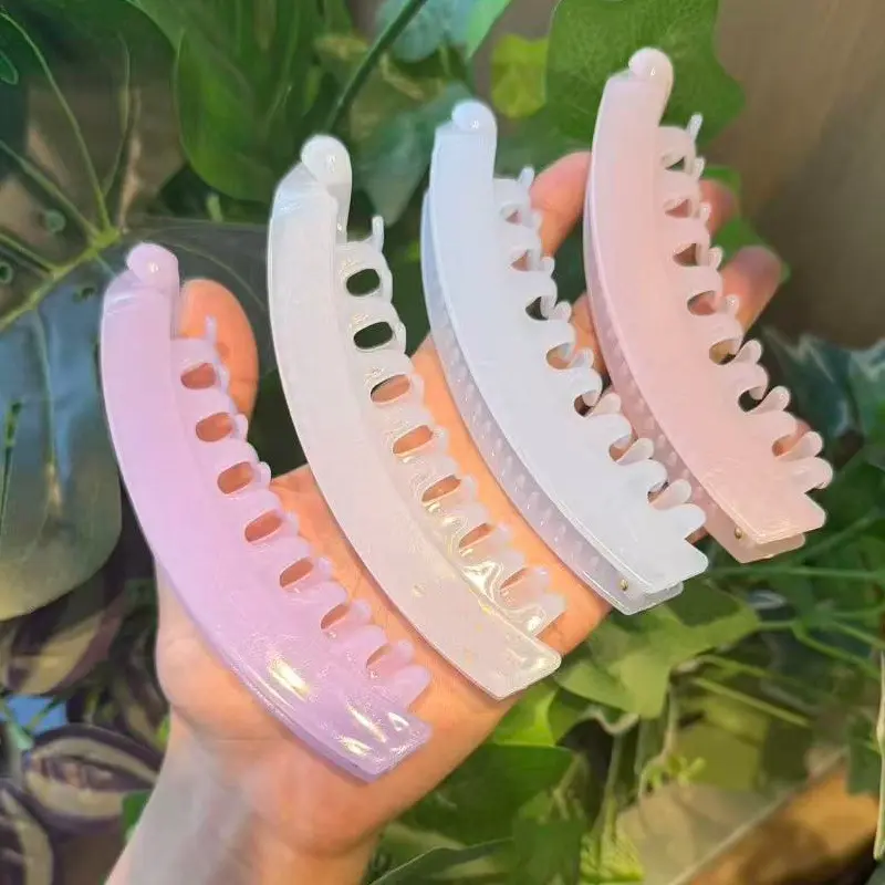 Banana Hair Clips, 1/4 Pack Large Pastel Iridescent Jaw Clips with Gradient Finish, Strong Hold for Thick Hair, Ideal for Ponytails and Updos, Banana Clip