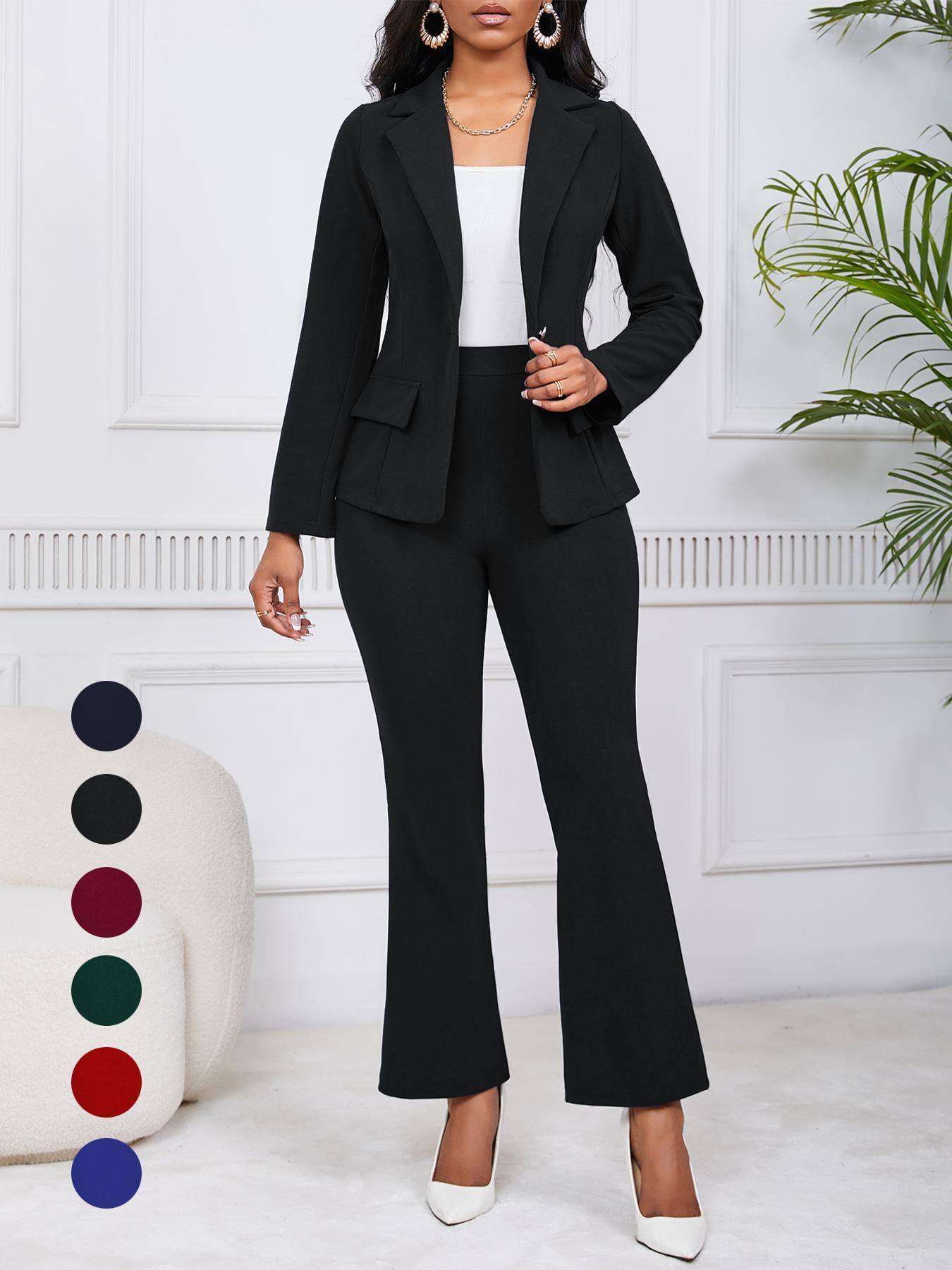 Women's Solid Color Lapel Neck Blazer & Blazer Trouser Two-piece Set, Casual Fitted Two Piece for Daily Outdoor Wear, Ladies Clothes for All Seasons, Women Suits, Business Attire Clothes, Formal Workwear