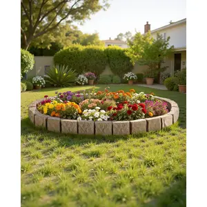 【DealsForYouDays】VEVOR Faux Stone Landscape Edging 46.8x 3.9 in Realistic Lawn Edging, Flexible Brick-Sized Garden Edging Border with Anchoring Spikes, Fade-Resistant Yard Edging for Driveways Walkway Beige