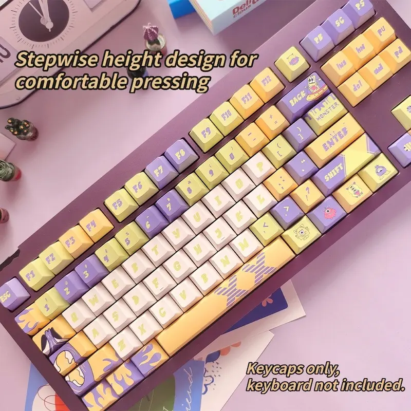 New Monster Invasion Theme 120 Key Pbt Keycaps, Cherry High Profile Design, Full Color Hot Foil, Durable Anti-Grease, Fits 61-108 Keys Mechanical Keyboard