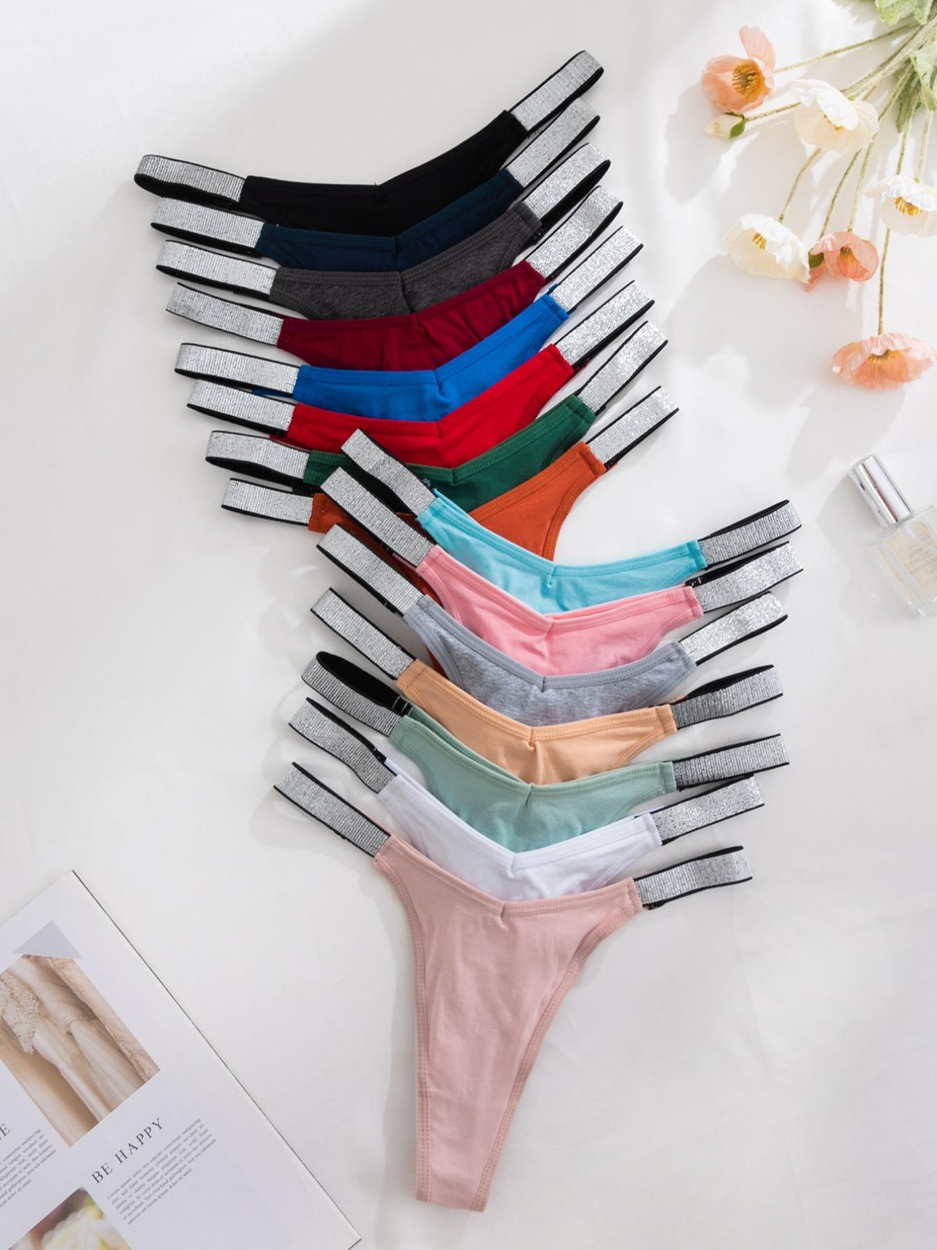 Women's Glitter Solid Color Drop Waist Thong, Regular Fit Casual Comfy Breathable Seamless Panty for Daily Wear, Ladies Underwear for All Seasons, Underwear for Women, Seamless Design