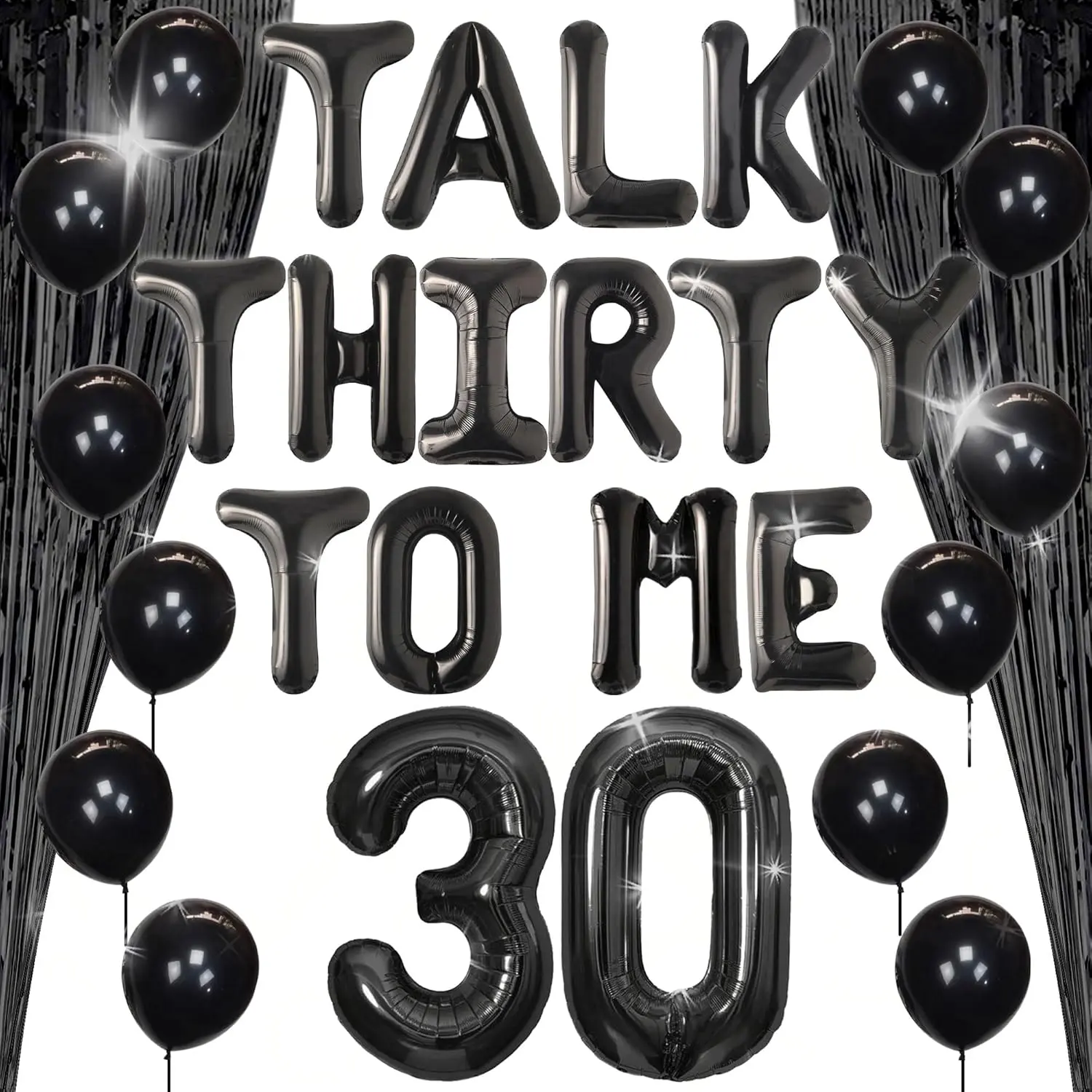 Black Talk 30th Birthday Fun Theme Decoration Set - Home Party Supplies Including Themed Backdrop, Banner, Multiple Items Balloons for Home Celebrations
