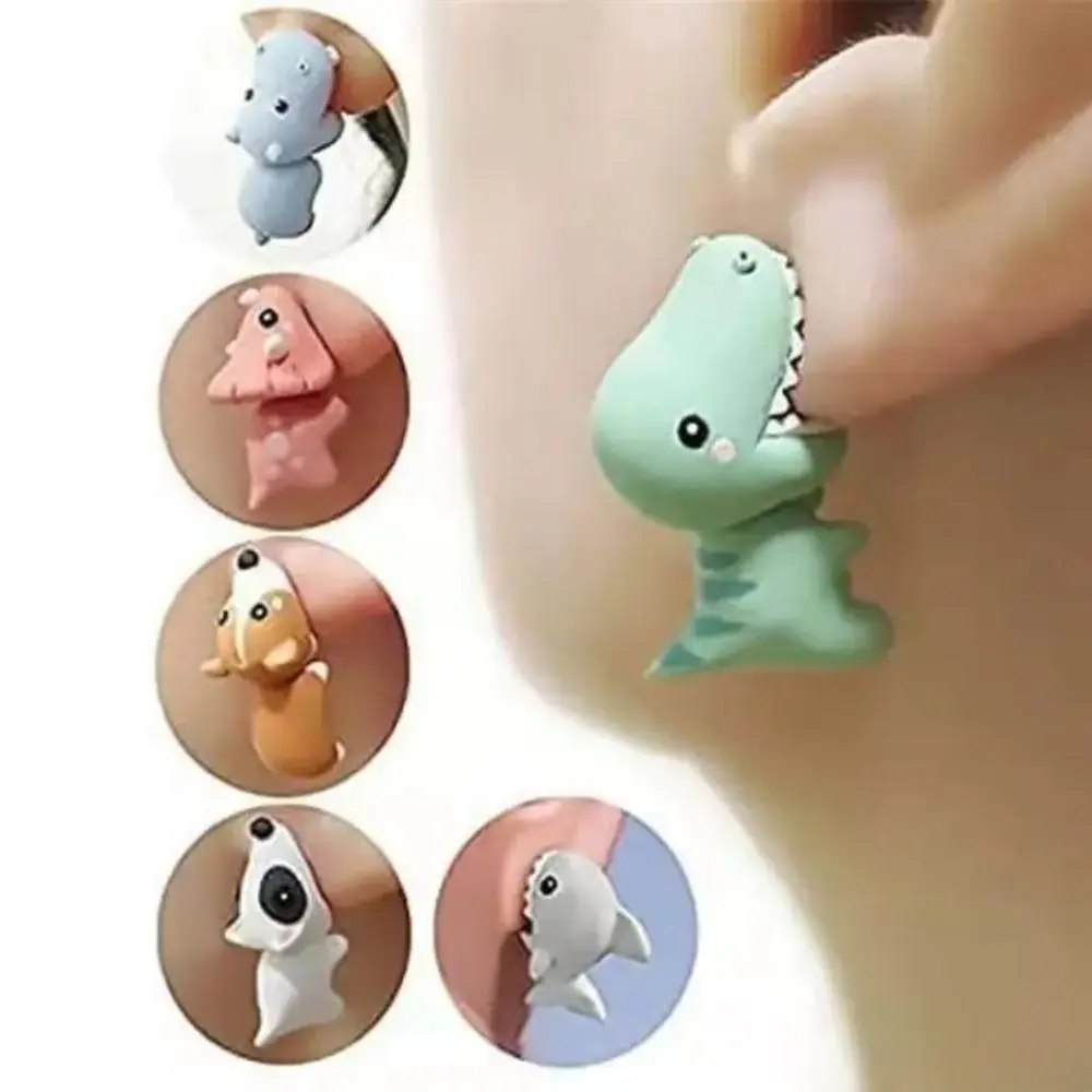 1 Pair Mini Electroplated Cute Animal Stud Earrings, Bitten Ear Dinosaur, Corgi & Shark Tiny Ear Ornaments, Versatile Lightweight Jewelry for Daily Wear & Vacation Outfits