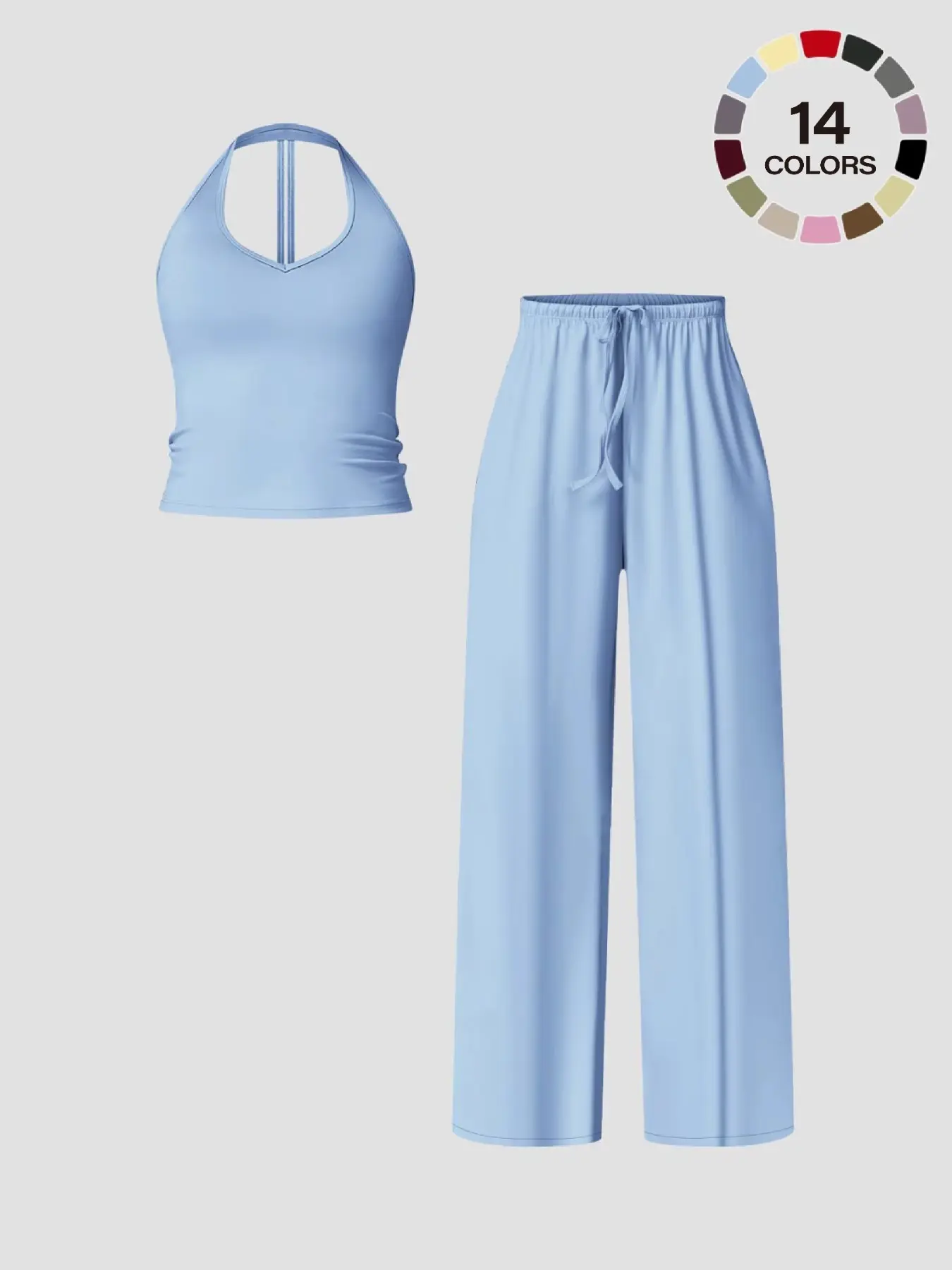 Women's Solid Crop Tank Top & Wide Leg Pants Set, Casual V Neck Sleeveless Top & Trousers for Daily Outdoor Wear, Ladies Sportswear for All Seasons, Sports Yoga Set, Activewear Set, Yoga Suit Set