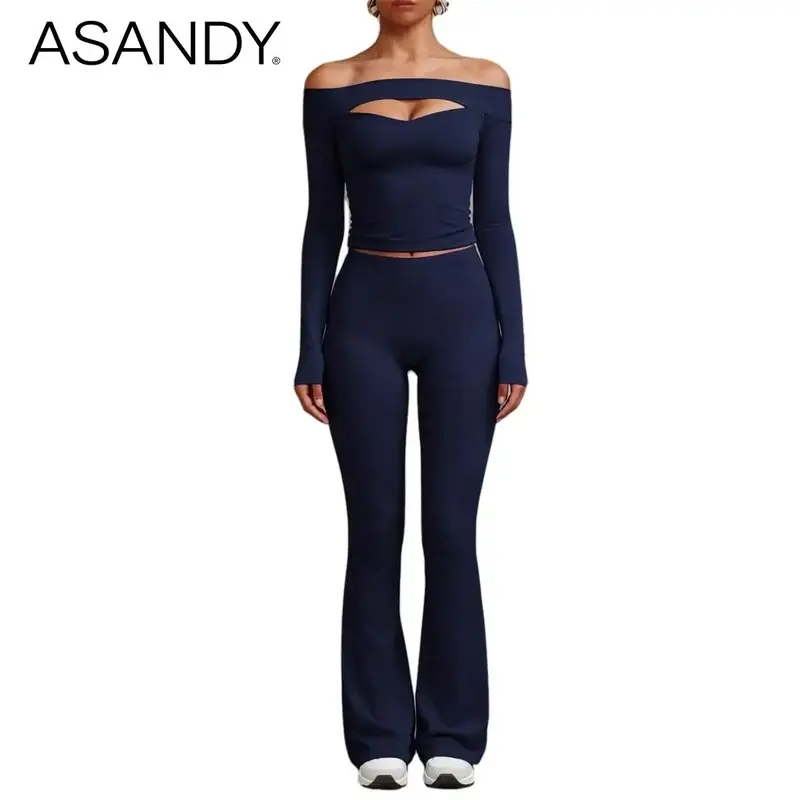 ASANDY Women's High-Waisted Seamless Stretchy Slim-Fit Flared Leggings - High-Waisted Glute-Lifting Bootcut Pants, Elegant Silhouette, Versatile Style for Workout & Daily Casual Streetwear, Stretchy Flared Pants, High-Waisted Glute-Lifting Pants