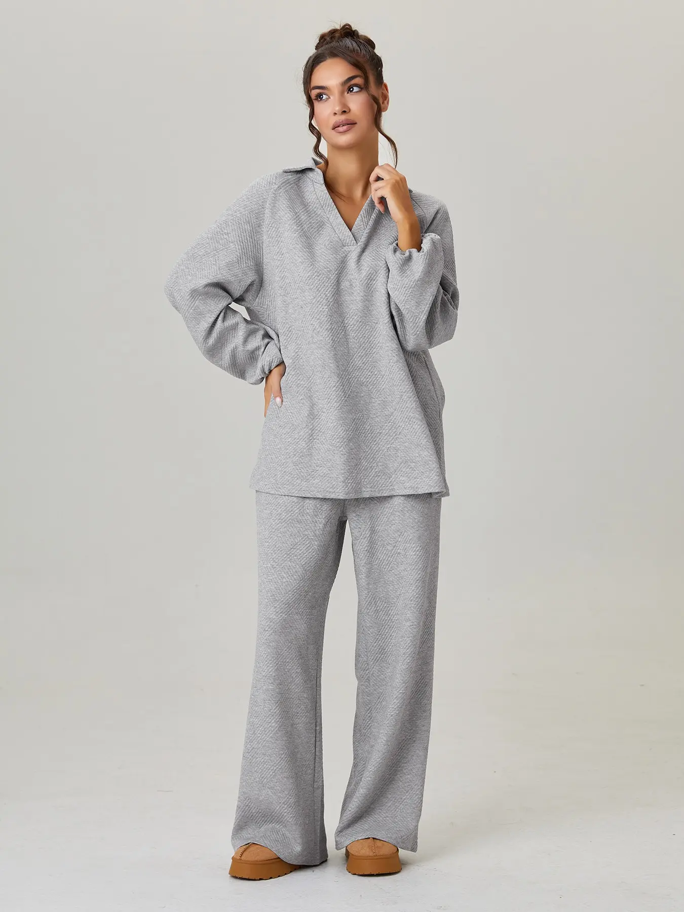 Women's Loose Solid V-Neck Knit Top and Drawstring Waist Pants Set, Minimalist Two-Piece, Soft Comfortable Home Wear Set#TikTokMadeMeBuyIt #SummerEssentials #MatchingSet