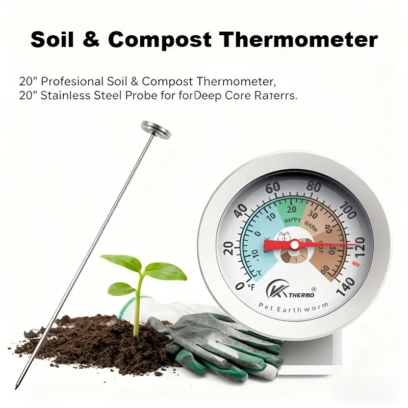 Soil Compost Temperature Meter, Stainless Steel Probe, Battery-Free Ground Thermometer, Ideal for Garden Planting, Seedling Growth, Composting
