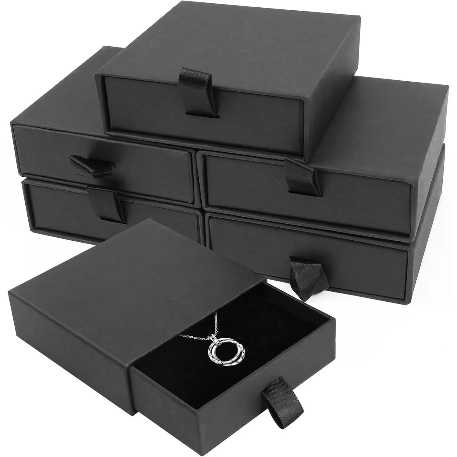 Boxes, 5 Pack 3.5×3.5x1.18 Inch Cardboard  Boxes, Bulk Small  Boxes with  for Necklace Ring Earring Display Box (Black)