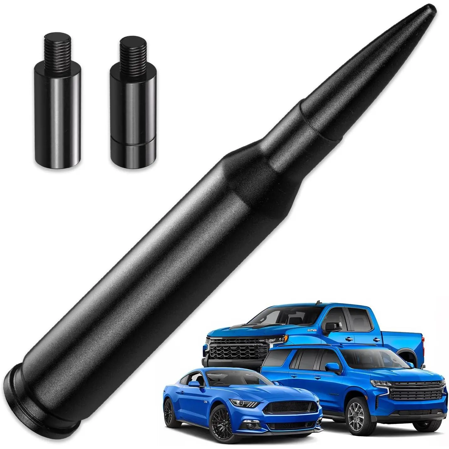 50 Cal Bullet Antenna for Vehicles, Black Anti-Theft Car Truck Accessory with Anti-Theft Functionality, 0.8 x 0.8 x 5.5 inches, Compatible with Ford F-Series, Super Duty, Raptor & Mustang, Hood/Roof Mount Replacement